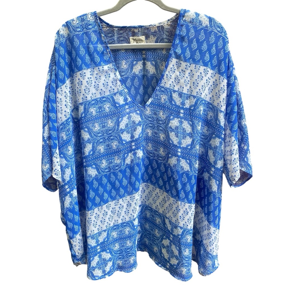 Show Me Your MuMu Shook Tunic Teacup Tulips Size Medium Blue Swim Cover Up Boho
